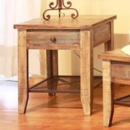 End Table w/ 1 Drawer & Iron Mesh Shelf